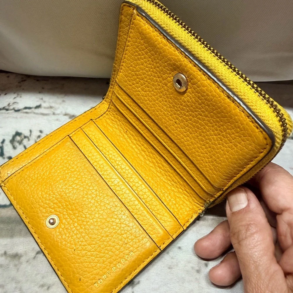 Tory Burch Bright Yellow Pebbled‎ Leather Zip-Around Wallet